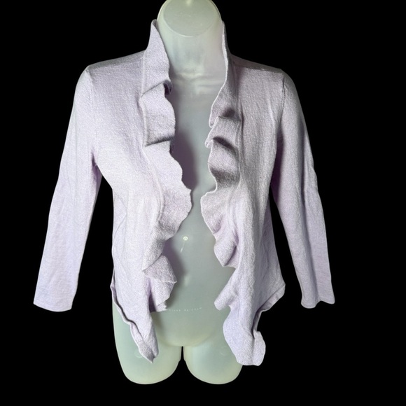 Talbots Lavender Ruffle Cardigan Merino Wool Sweater Elvin Forest Fairy Medium - Picture 3 of 7